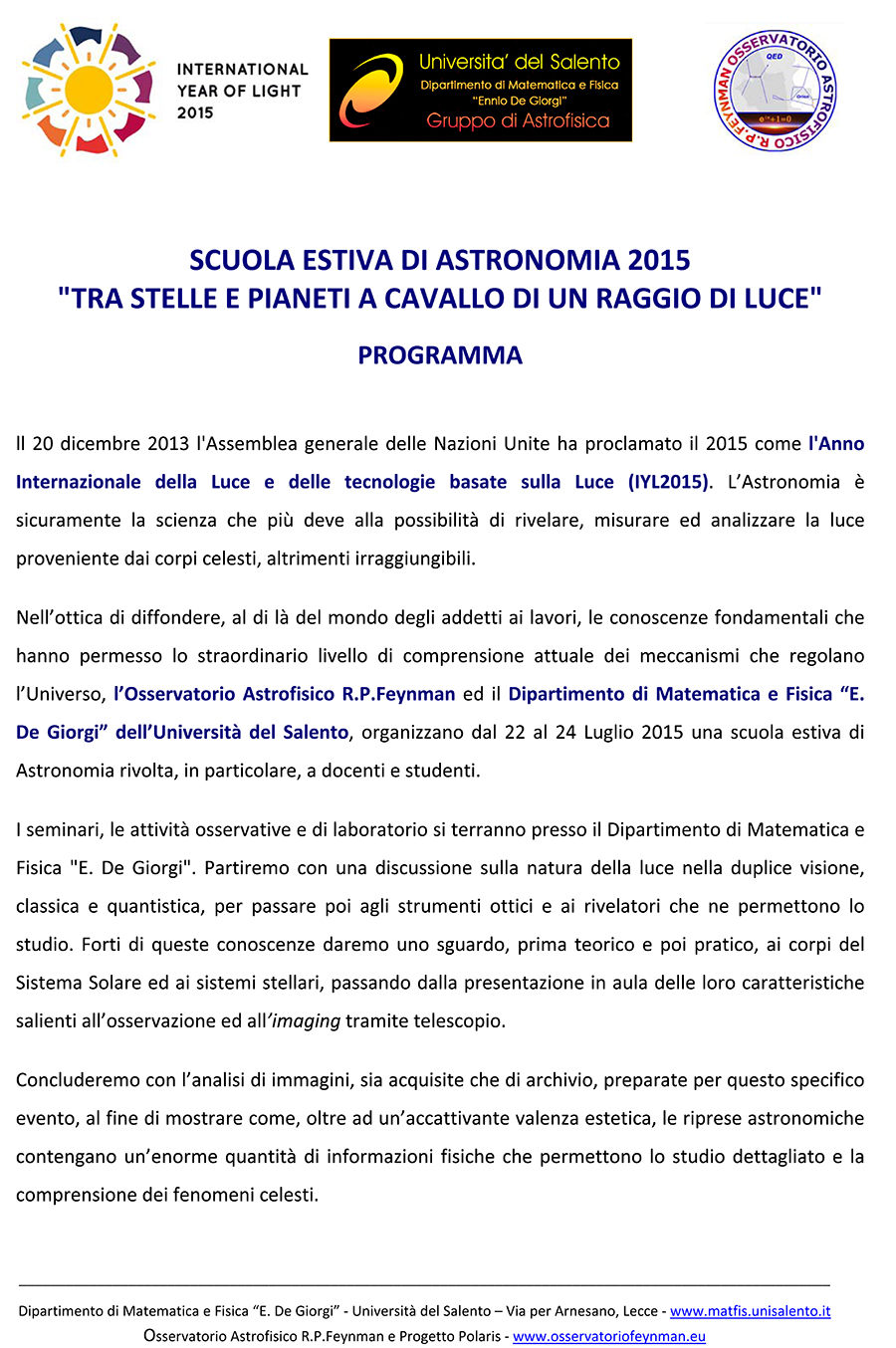 Scuola Estiva di Astronomia 2015