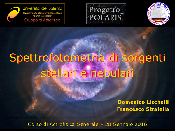 Progetto POLARIS - Spettrofotometria nebulose